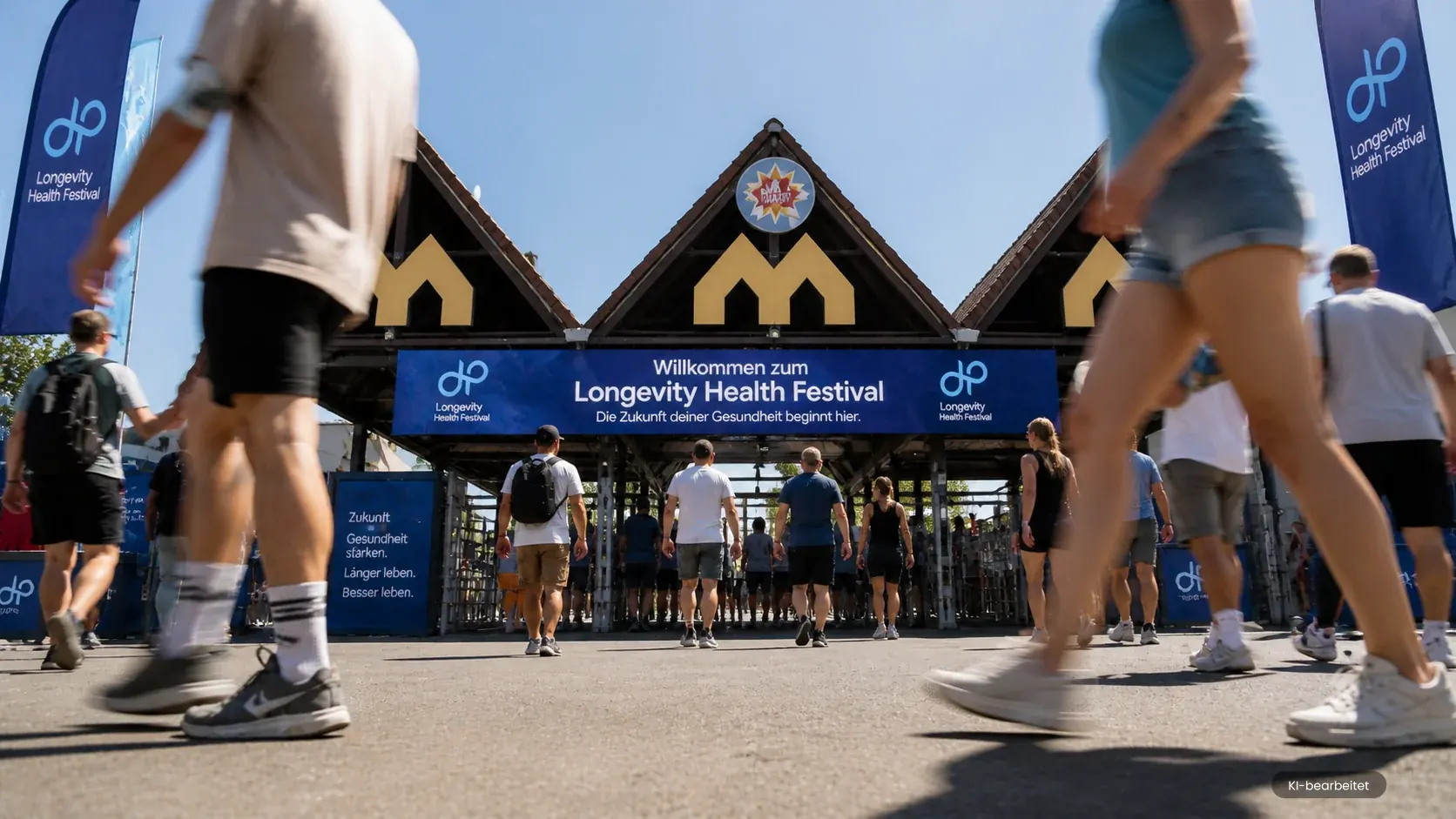Eingang zum Longevity Health Festival auf dem Maimarktgelände