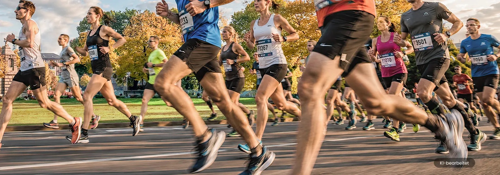 Läuferfeld auf der Straße beim Stadtlauf